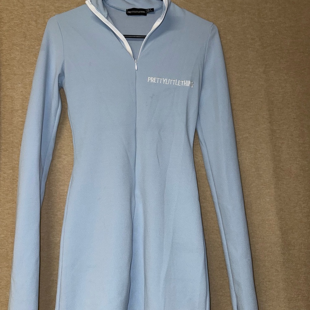 PrettyLittleThing Sky Blue Long Sleeve Zip Dress